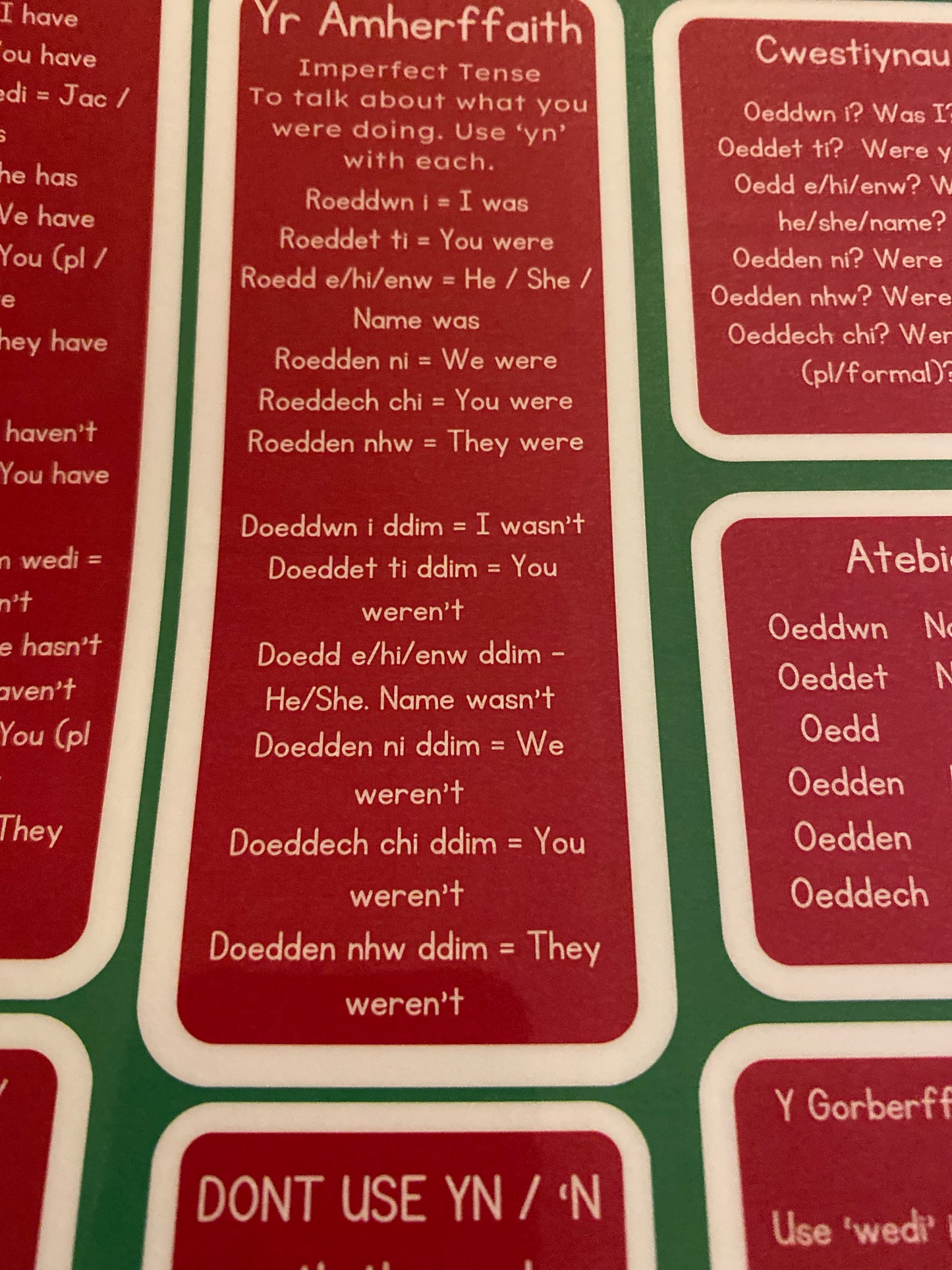 Taflen cefnogi’r Gymraeg - i ddysgwyr (Grammar Mat)