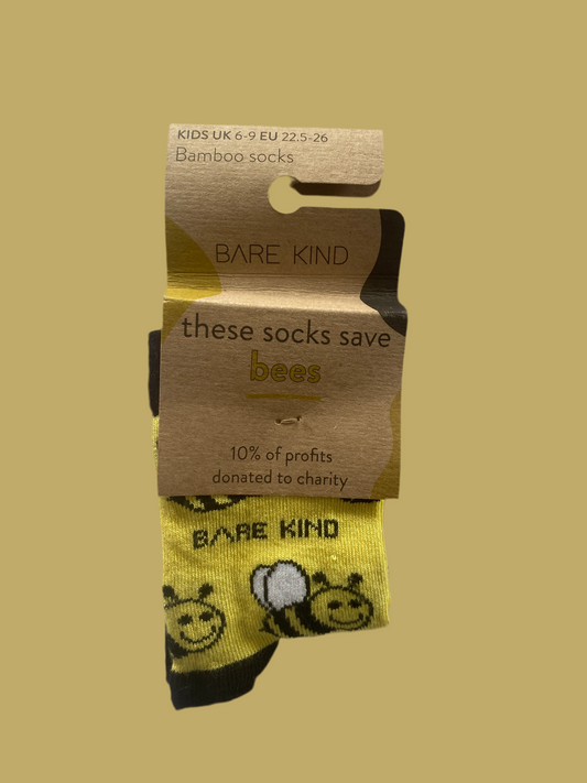 Bare Kind - Sanau Gwenynen i Blant - Children’s Bee Socks (Oed 3-5)